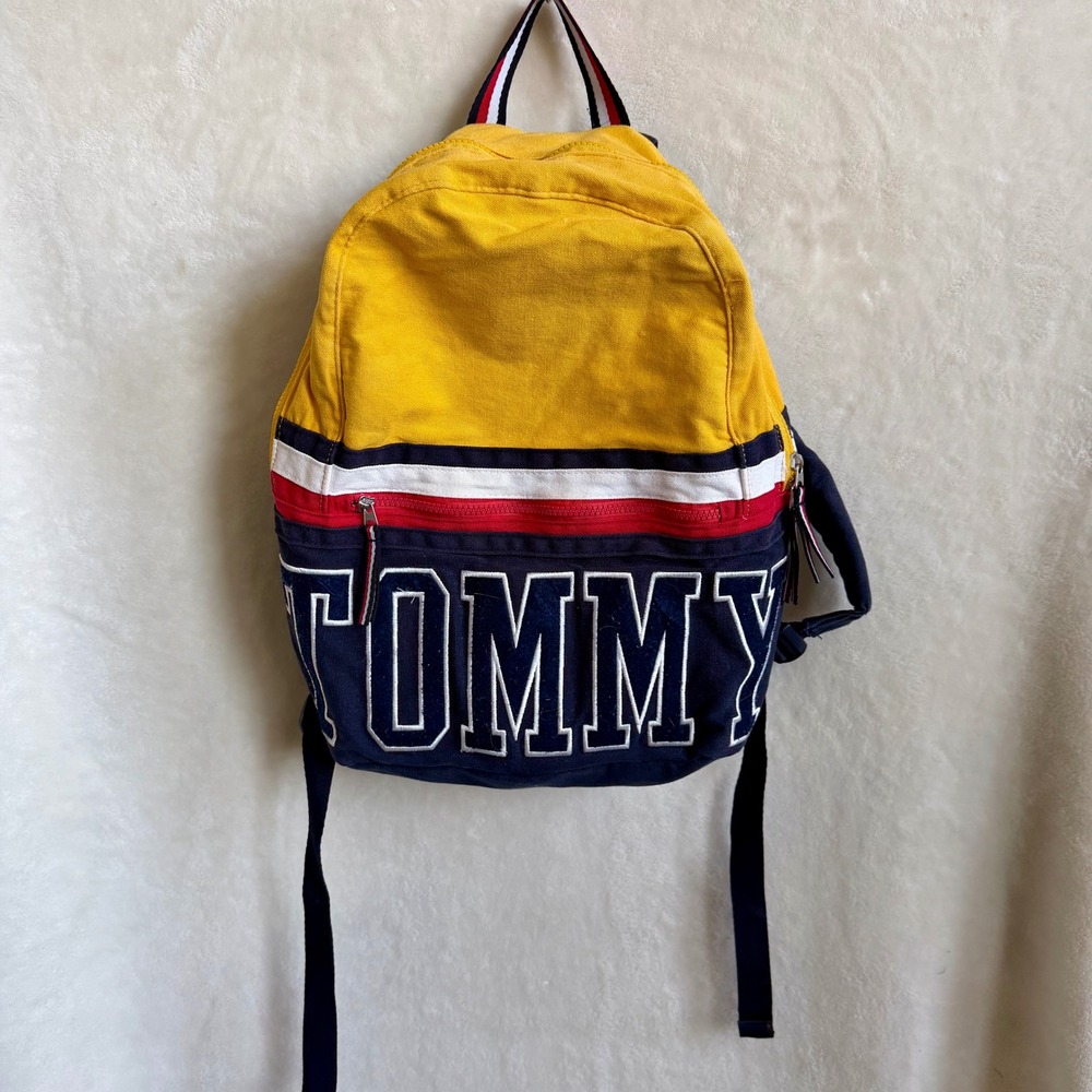 Tommy Hilfiger Vintage 90s Colorblock Spellout Backpack Big Logo Canvas Y2K